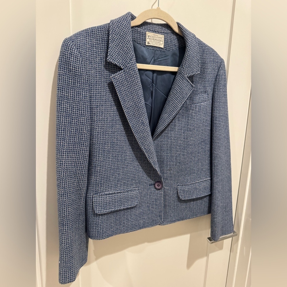 Pendleton tweed Classic Blue Textured Blazer size 10 no size tag - Picture 4 of 12